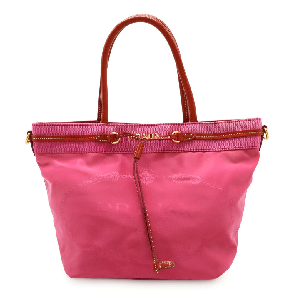 Prada jacquard tote bag handbag enamel fuxia pink